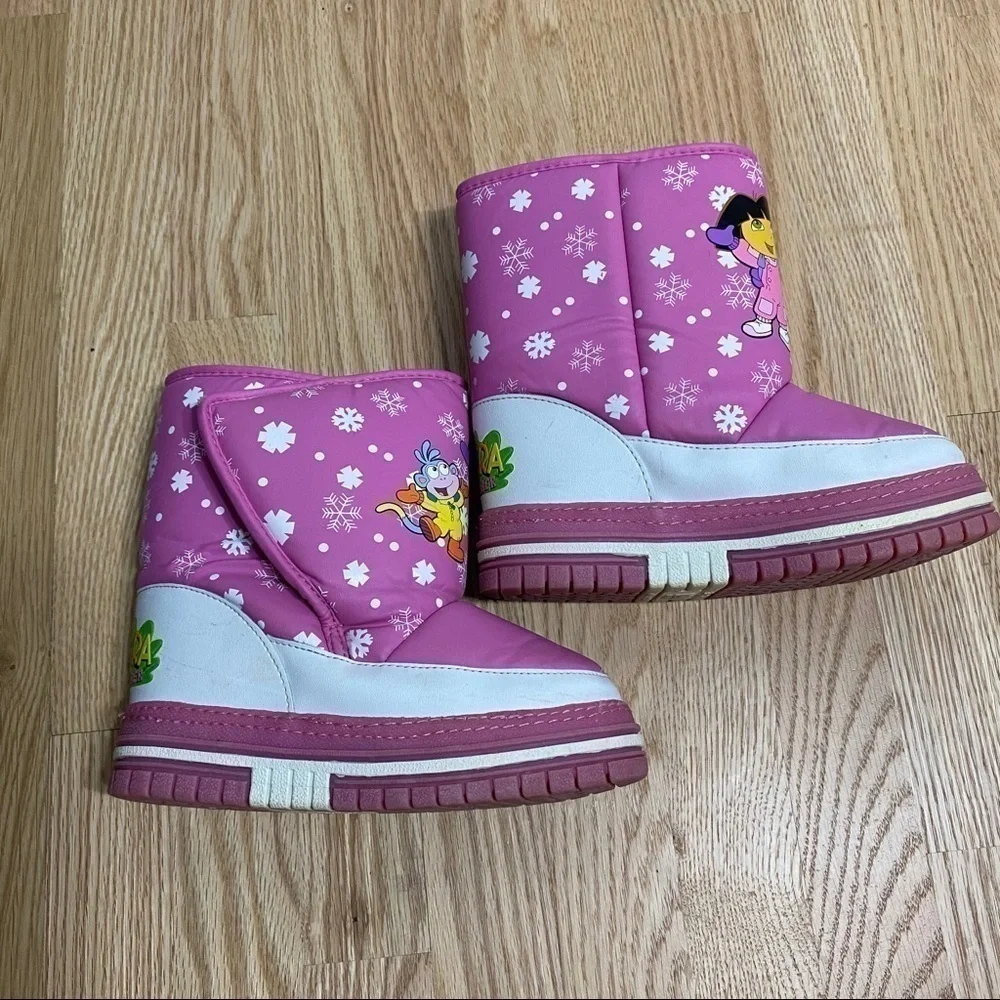Dora the Explorer Pink Snow Boots Sz 13-1 Kids Winter Girls